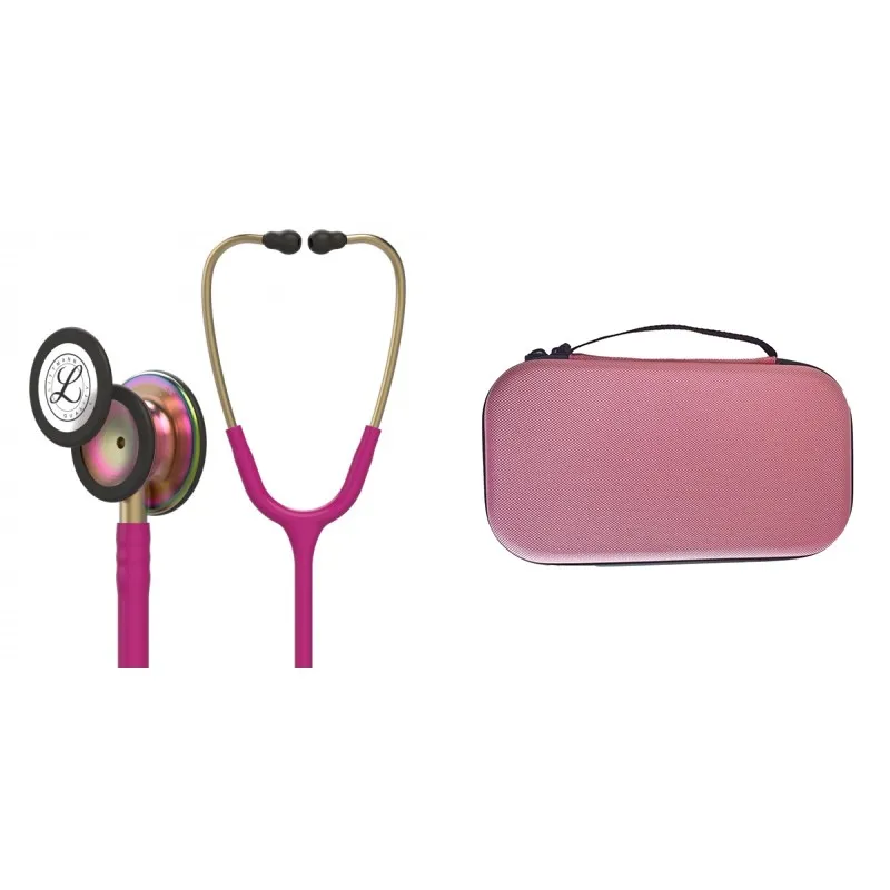 Pack étudiant - Stéthoscope Littmann Classic III Rose Foncé pavillon arc-en-ciel 5806 + Étui rose clair perlé