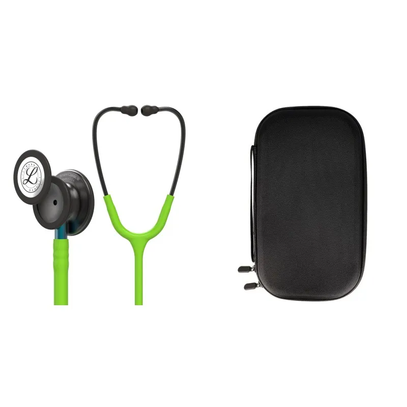 حزمة الطالب - سماعة طبية Littmann Classic III خضراء ليمونية مع حجاب دخاني 5875 + حقيبة سوداء