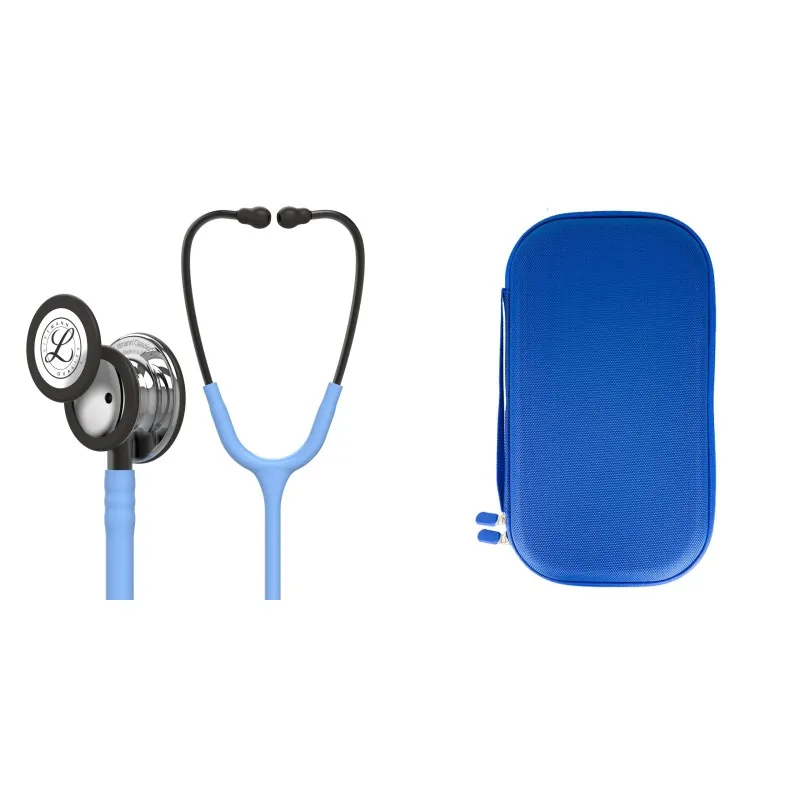 حزمة الطالب - سماعة طبية Littmann Classic III أزرق أزور مع غرفة صوتية مطلية بالمرآة 5959 + حقيبة أزرق لؤلؤي