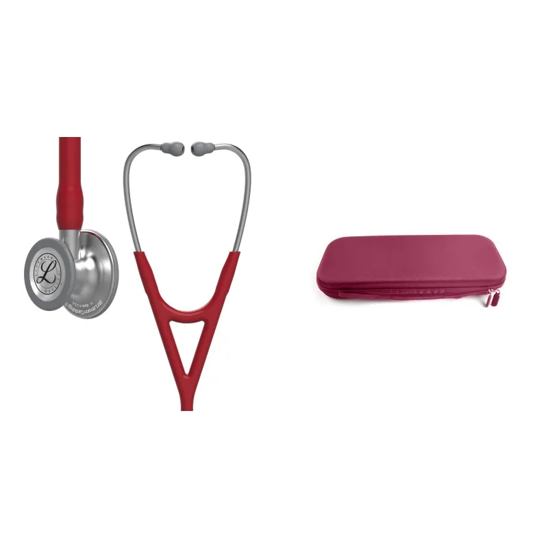 Pachet cardio - Stetoscop Littmann Cardiology IV Rosu Burgundia 6184 + Borseta stetoscop Cardio Plum